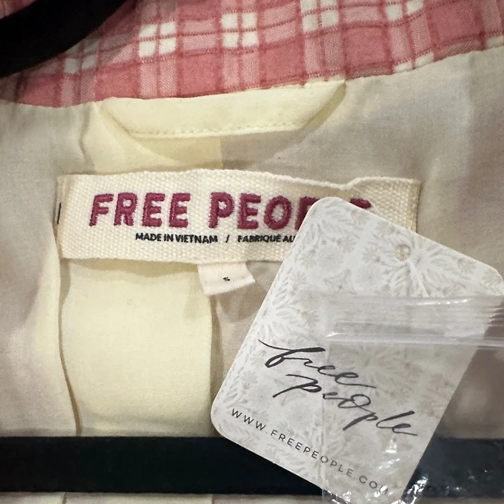 Free People Plaid Blazer in Pink and Cream - Picture 2 of 4